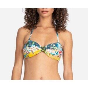 Johnny Was Blue and Yellow Bikini Top with Floral Design